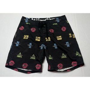 Maui & Sons Surf Shorts Men's Size 34 Black Shark Images Swim Trunks